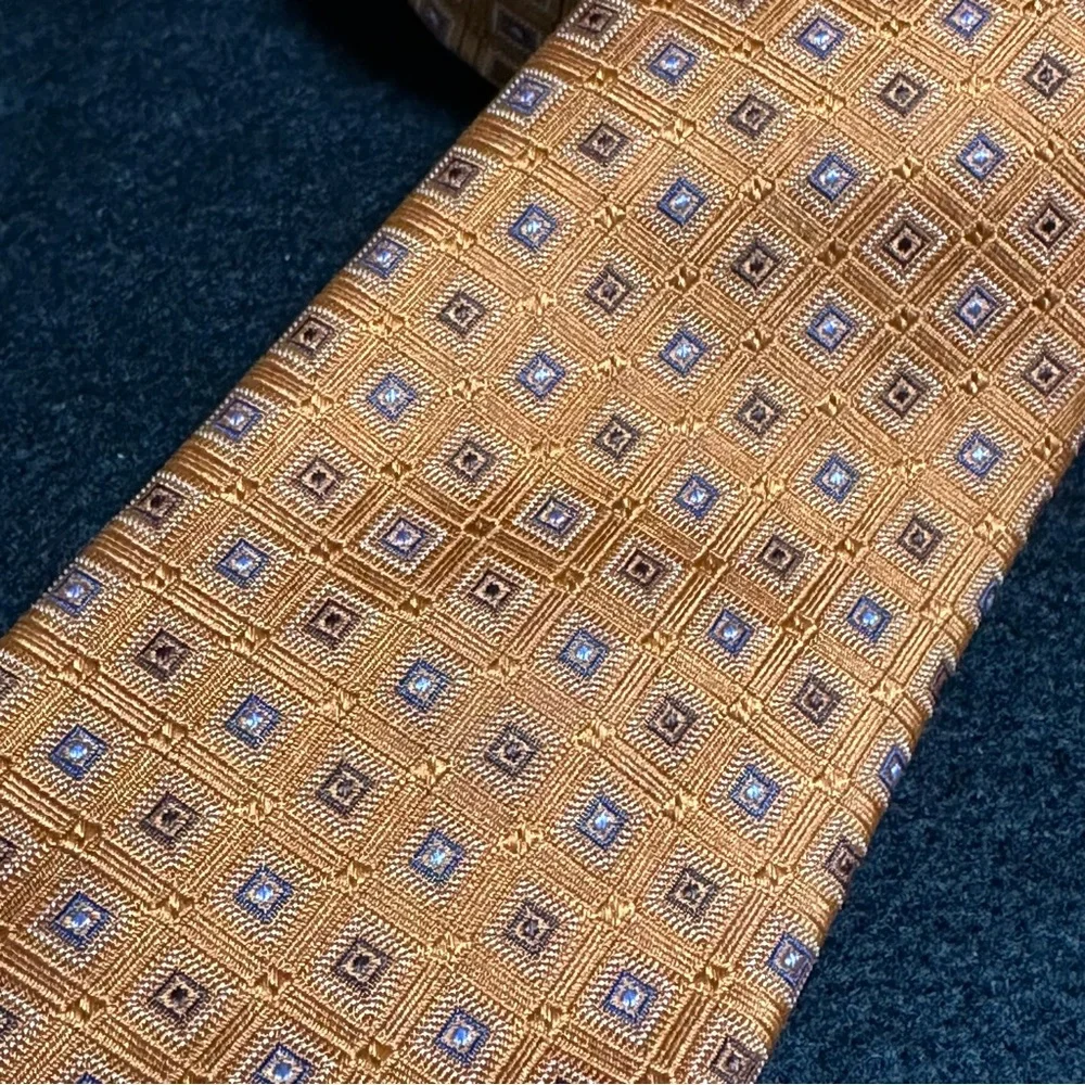 Black Brown 1826 Tie – Rich Pumpkin with Light Blue Squares- 100% Silk
